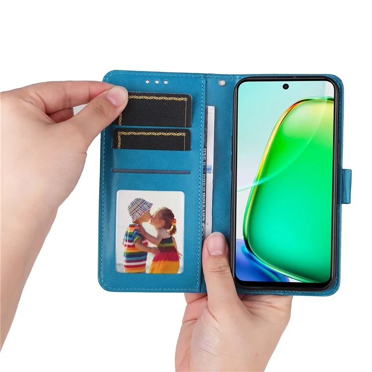 Pour vivo Y28 4G / iQOO Z9x 5G Coque Portefeuille en Cuir Tournesol - Bleu