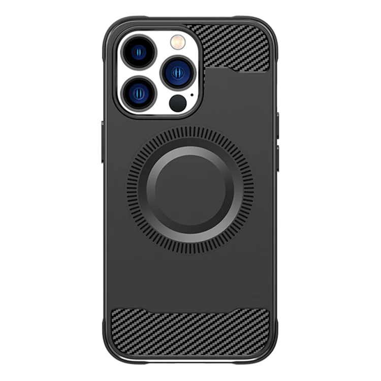 Para iPhone 13 Pro Case Carbon Fiber Texture TPU Phone Cover Compatível com MagSafe - Preto