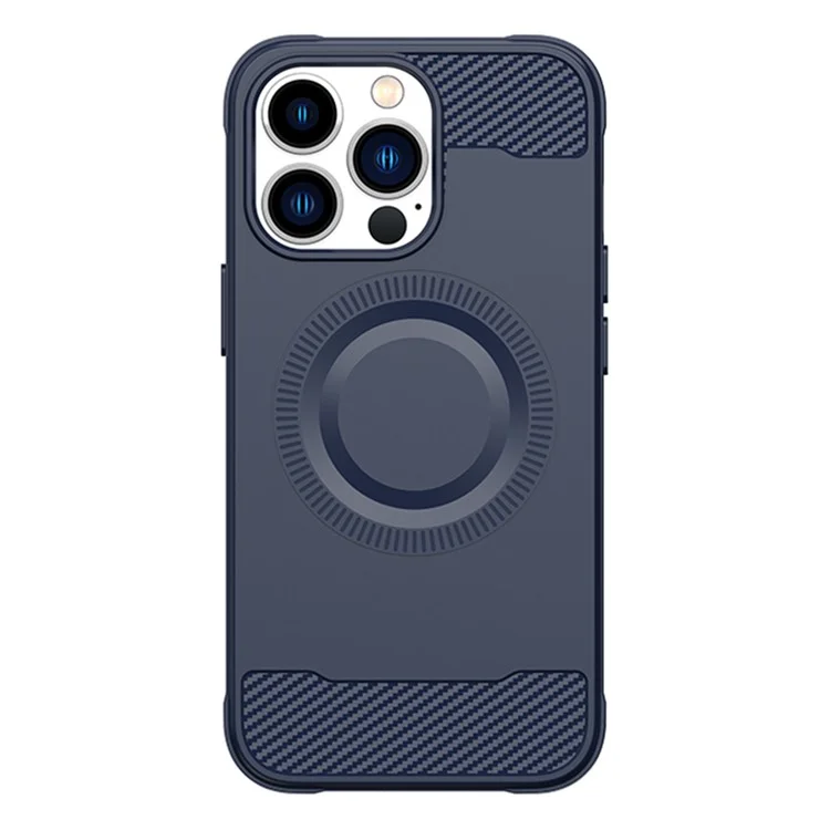 For iPhone 13 Pro Max Case Compatible with MagSafe TPU Phone Cover Carbon Fiber Texture - Blue