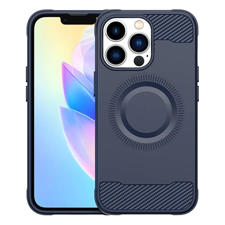 For iPhone 13 Pro Max Case Compatible with MagSafe TPU Phone Cover Carbon Fiber Texture - Blue