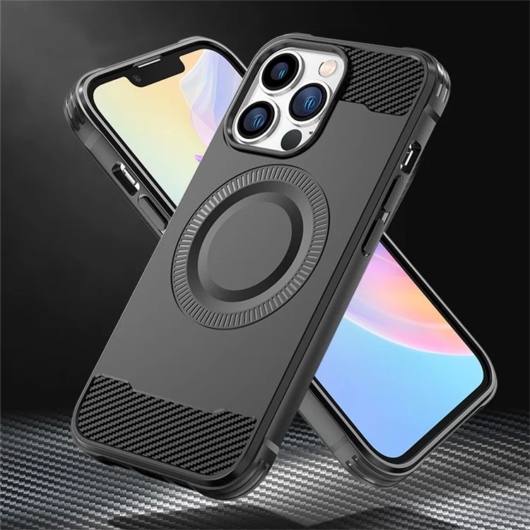 For iPhone 13 Pro Max Case Compatible with MagSafe TPU Phone Cover Carbon Fiber Texture - Blue