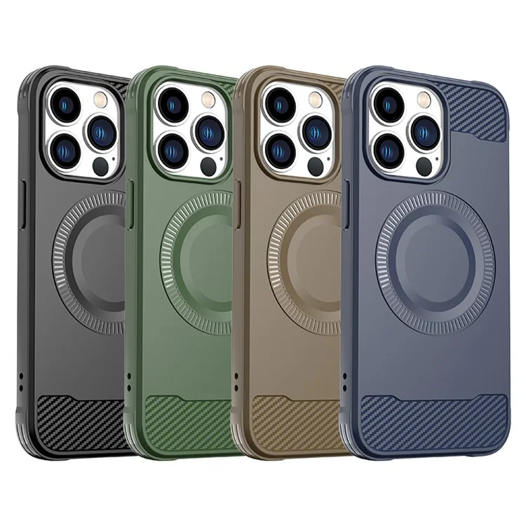 For iPhone 13 Pro Max Case Compatible with MagSafe TPU Phone Cover Carbon Fiber Texture - Blue