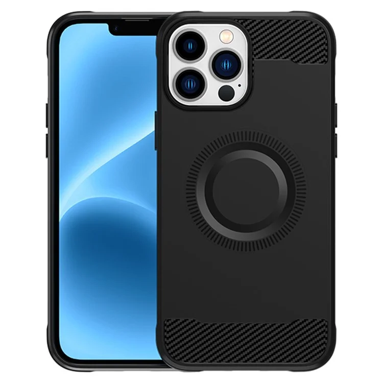 Per iPhone 12 Pro Max Custodia in fibra di carbonio Texture TPU Cover per telefono compatibile con MagSafe - Nero