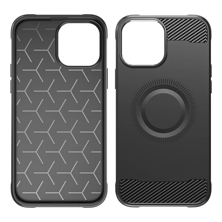 Per iPhone 12 Pro Max Custodia in fibra di carbonio Texture TPU Cover per telefono compatibile con MagSafe - Nero