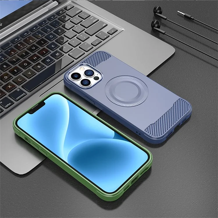 Per iPhone 12 Pro Max Custodia in fibra di carbonio Texture TPU Cover per telefono compatibile con MagSafe - Nero