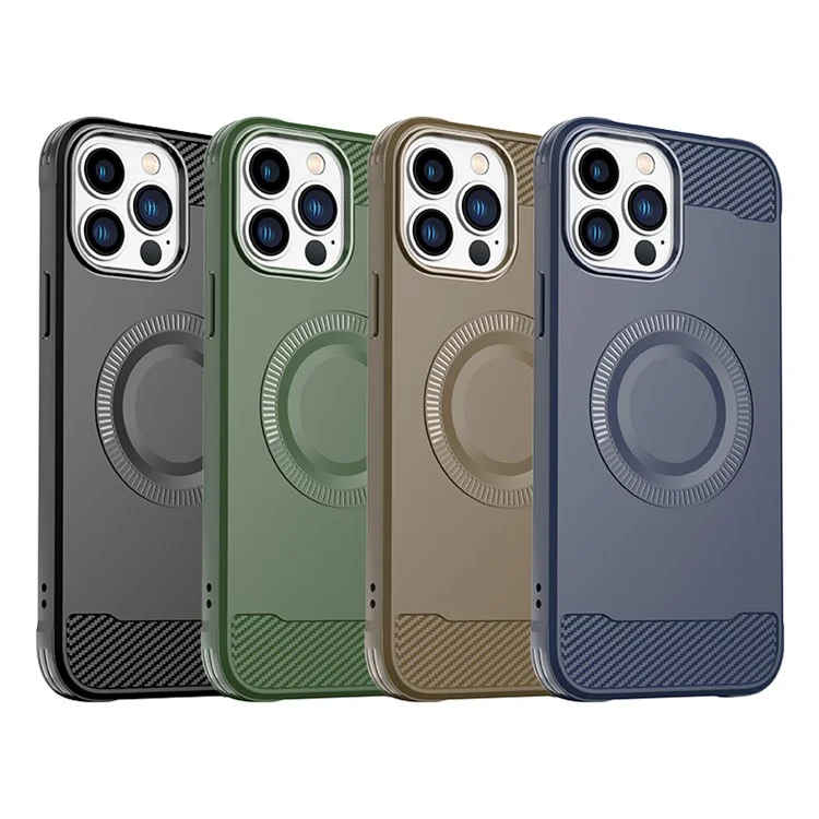 Per iPhone 12 Pro Max Custodia in fibra di carbonio Texture TPU Cover per telefono compatibile con MagSafe - Nero
