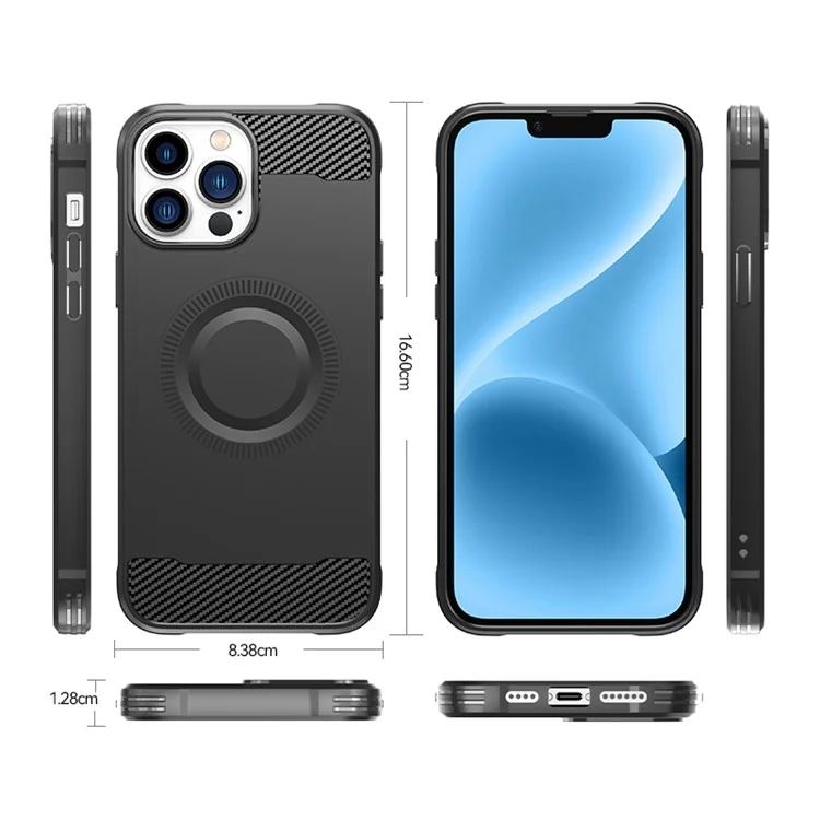 Per iPhone 12 Pro Max Custodia in fibra di carbonio Texture TPU Cover per telefono compatibile con MagSafe - Nero
