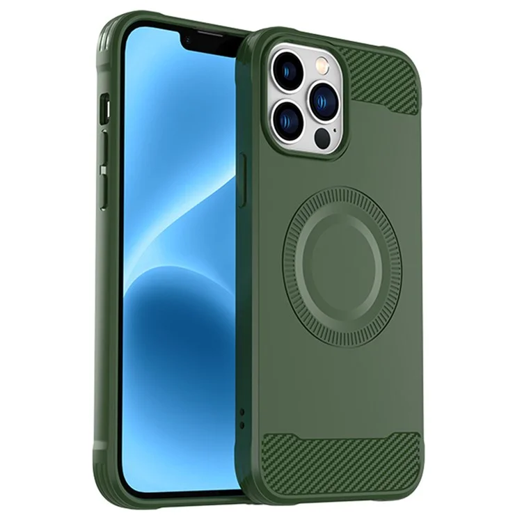 Магнитный чехол для iPhone 12 Pro из углеродного волокна - Зеленый