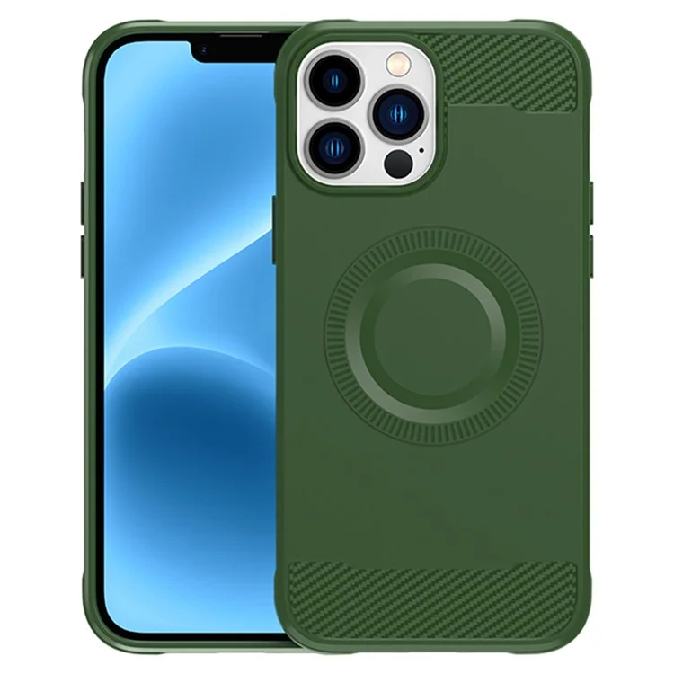 Магнитный чехол для iPhone 12 Pro из углеродного волокна - Зеленый