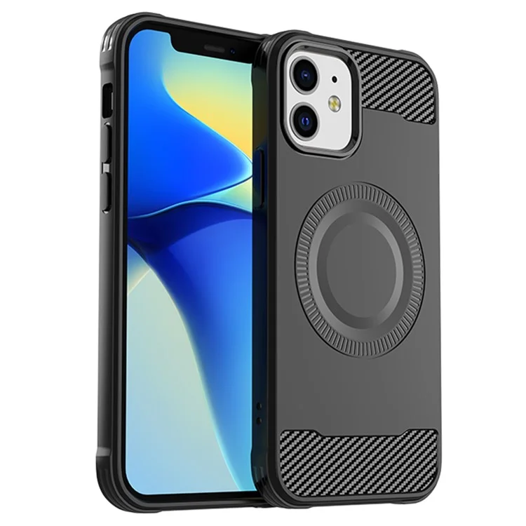 Étui TPU pour iPhone 12 Texture fibre de carbone Étui de téléphone compatible avec MagSafe - Noir