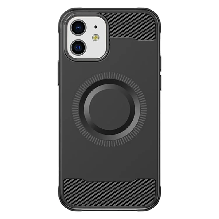 Étui TPU pour iPhone 12 Texture fibre de carbone Étui de téléphone compatible avec MagSafe - Noir