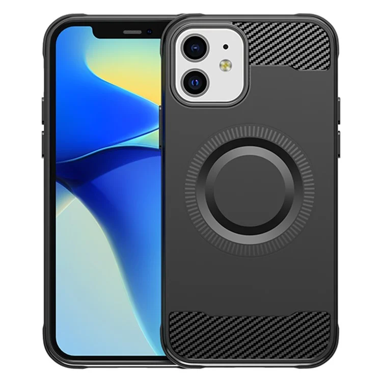 Étui TPU pour iPhone 12 Texture fibre de carbone Étui de téléphone compatible avec MagSafe - Noir