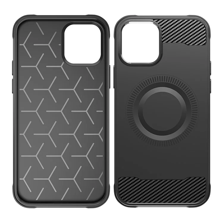 Étui TPU pour iPhone 12 Texture fibre de carbone Étui de téléphone compatible avec MagSafe - Noir