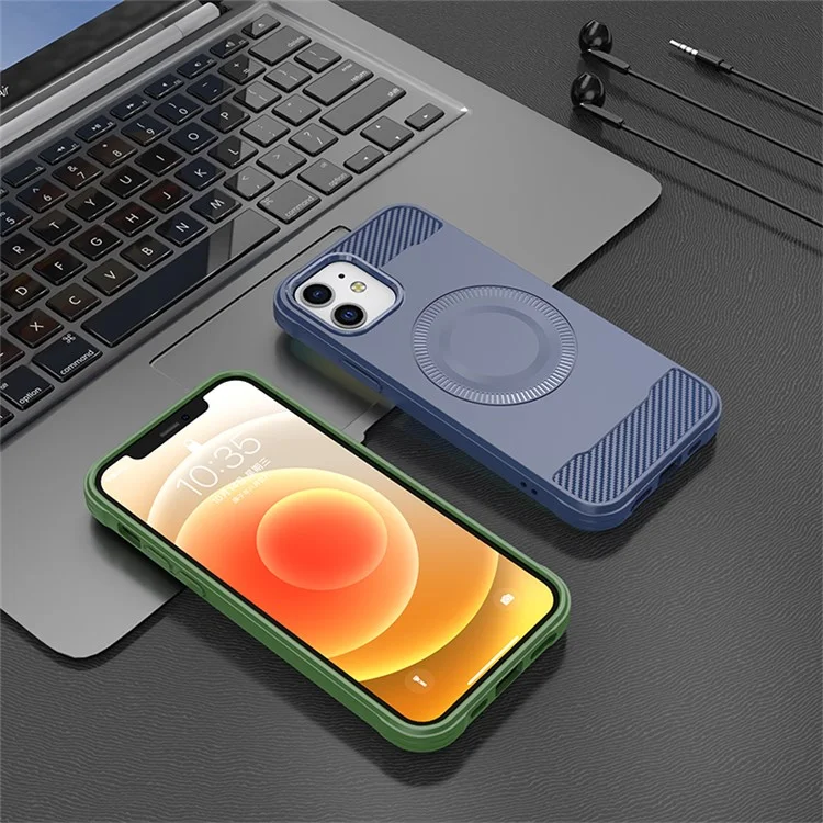 Étui TPU pour iPhone 12 Texture fibre de carbone Étui de téléphone compatible avec MagSafe - Noir