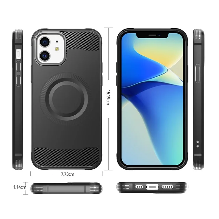 Étui TPU pour iPhone 12 Texture fibre de carbone Étui de téléphone compatible avec MagSafe - Noir