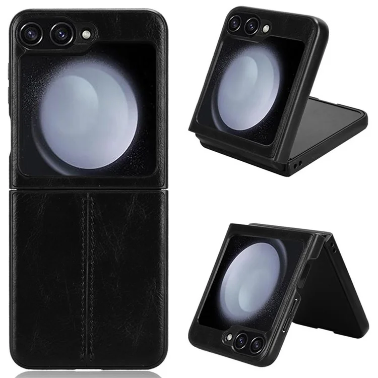 Für Samsung Galaxy Z Flip6 5G Case Stitching Lines Cowhide Texture Leather Back Phone Cover - Schwarz