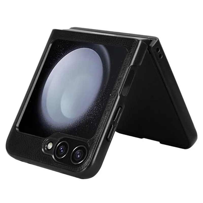 For Samsung Galaxy Z Flip7 FE 5G / Z Flip6 5G Case Litchi Texture Leather Hard PC Phone Cover - Black