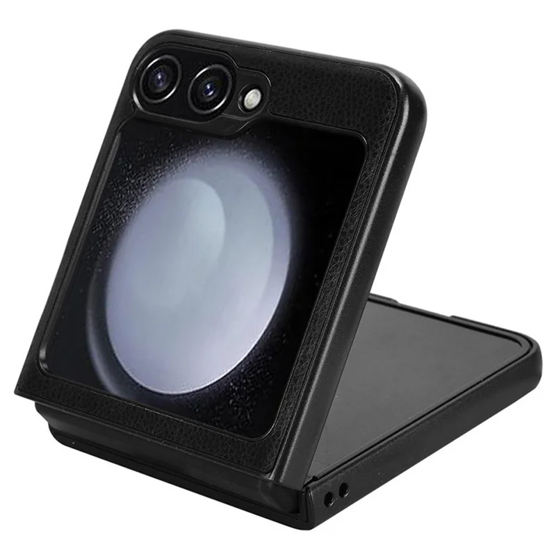 For Samsung Galaxy Z Flip7 FE 5G / Z Flip6 5G Case Litchi Texture Leather Hard PC Phone Cover - Black