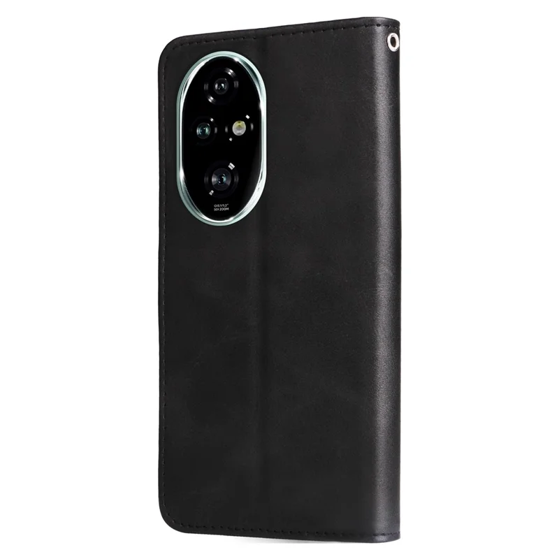 Capa de telefone de couro com bolso com zíper e textura de bezerro para Honor 200 Pro 5G - Preta