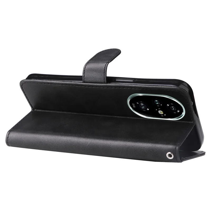 Capa de telefone de couro com bolso com zíper e textura de bezerro para Honor 200 Pro 5G - Preta
