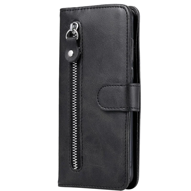 Capa de telefone de couro com bolso com zíper e textura de bezerro para Honor 200 Pro 5G - Preta