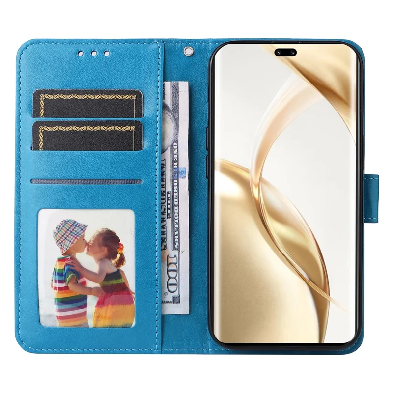 For Honor 200 Pro 5G Case PU Leather Wallet Phone Cover Sunflower Pattern - Blue