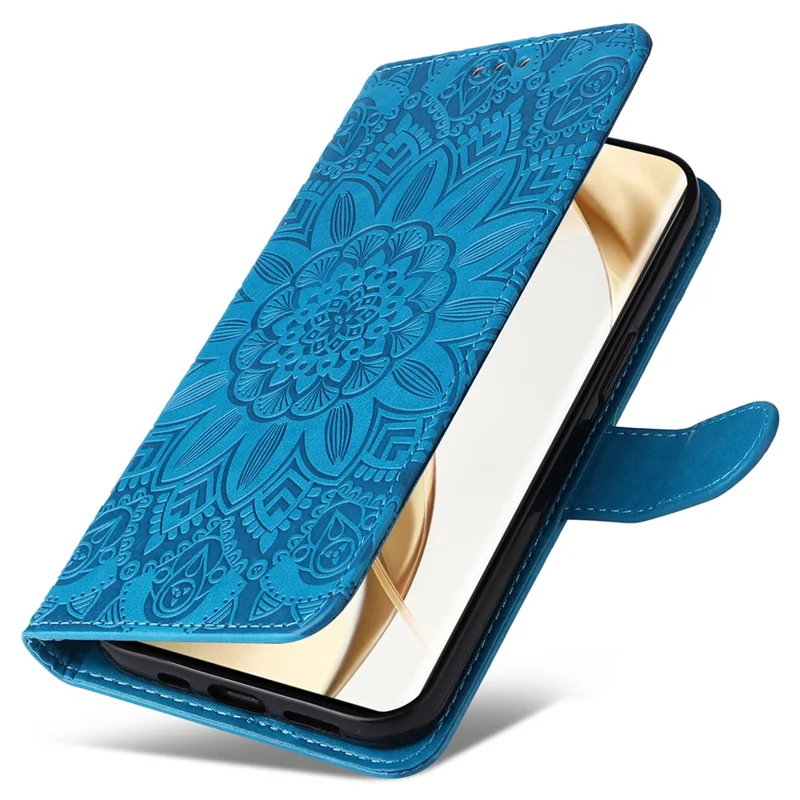 For Honor 200 Pro 5G Case PU Leather Wallet Phone Cover Sunflower Pattern - Blue