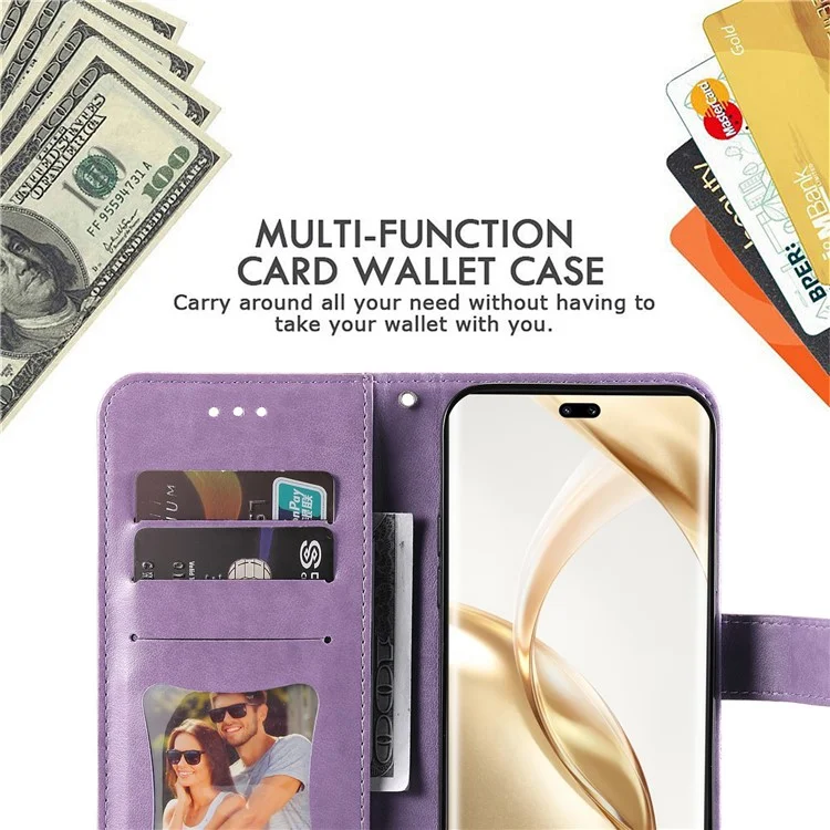 For Honor 200 Pro 5G Case Wallet Card Slots Leather Flip Phone Cover - Roxo