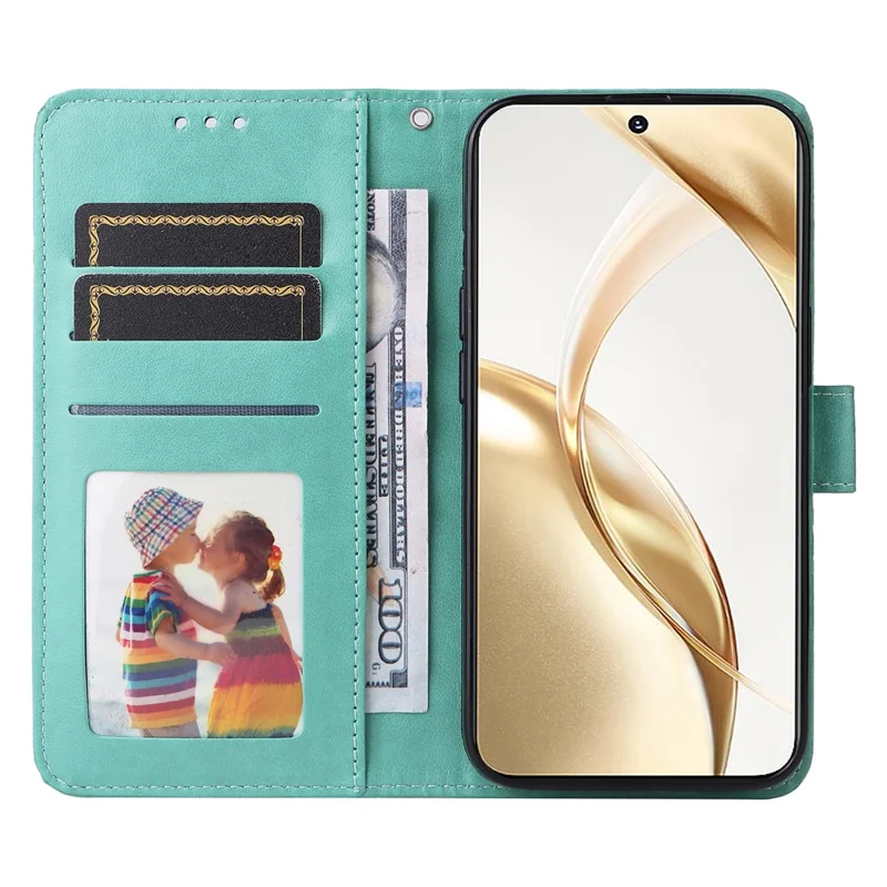 Custodia per Honor 200 5G in pelle PU con motivo a girasole, porta carte e funzione supporto - Verde