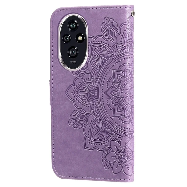 For Honor 200 5G Case PU Leder Blumen Handyhülle mit Handschlaufe - Lila