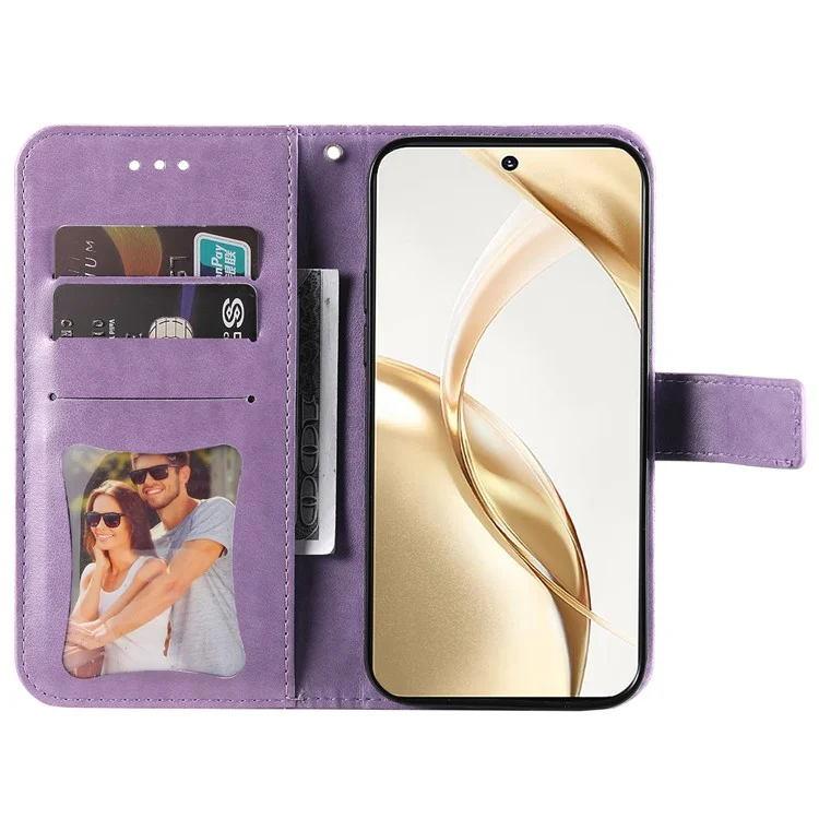 For Honor 200 5G Case PU Leder Blumen Handyhülle mit Handschlaufe - Lila