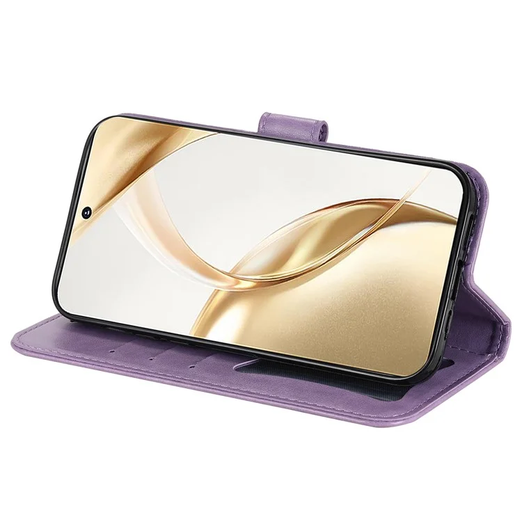 For Honor 200 5G Case PU Leder Blumen Handyhülle mit Handschlaufe - Lila