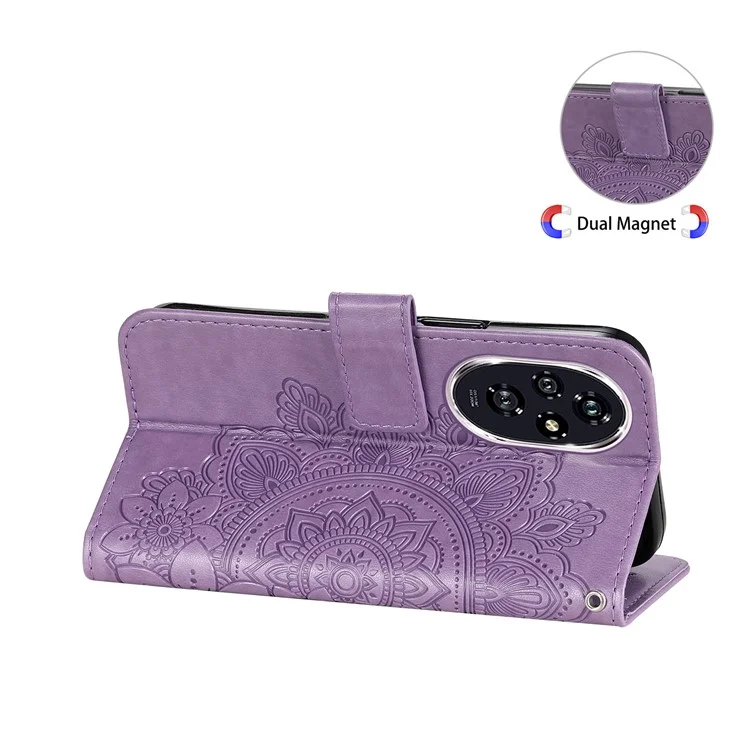 For Honor 200 5G Case PU Leder Blumen Handyhülle mit Handschlaufe - Lila