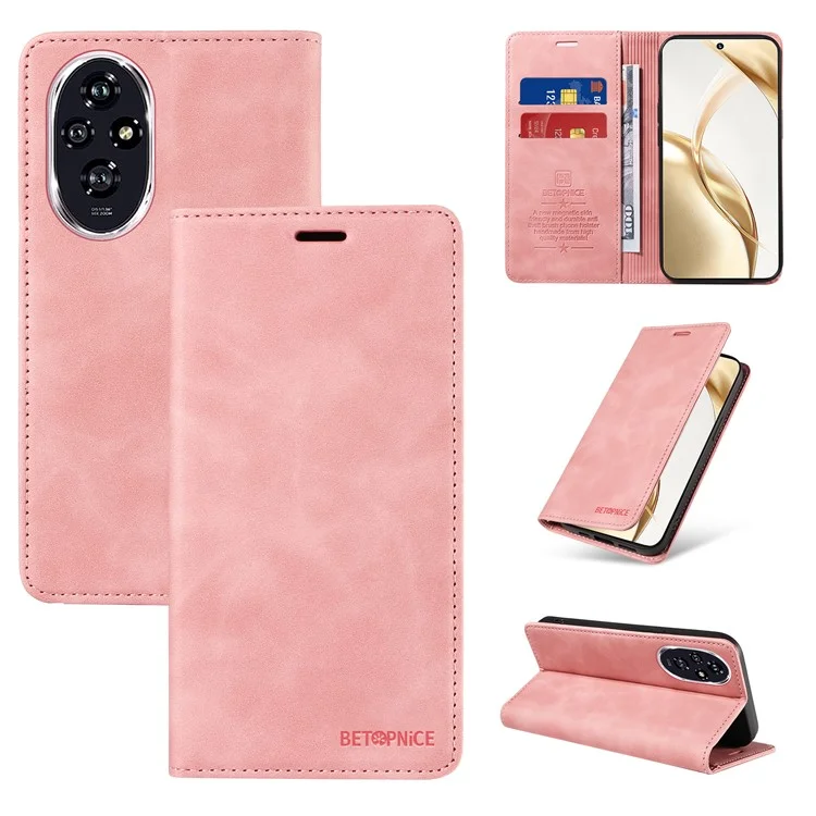 BETOPNICE 003 For Honor 200 5G Case PU Leather Folio Flip Wallet Phone Cover - Rose