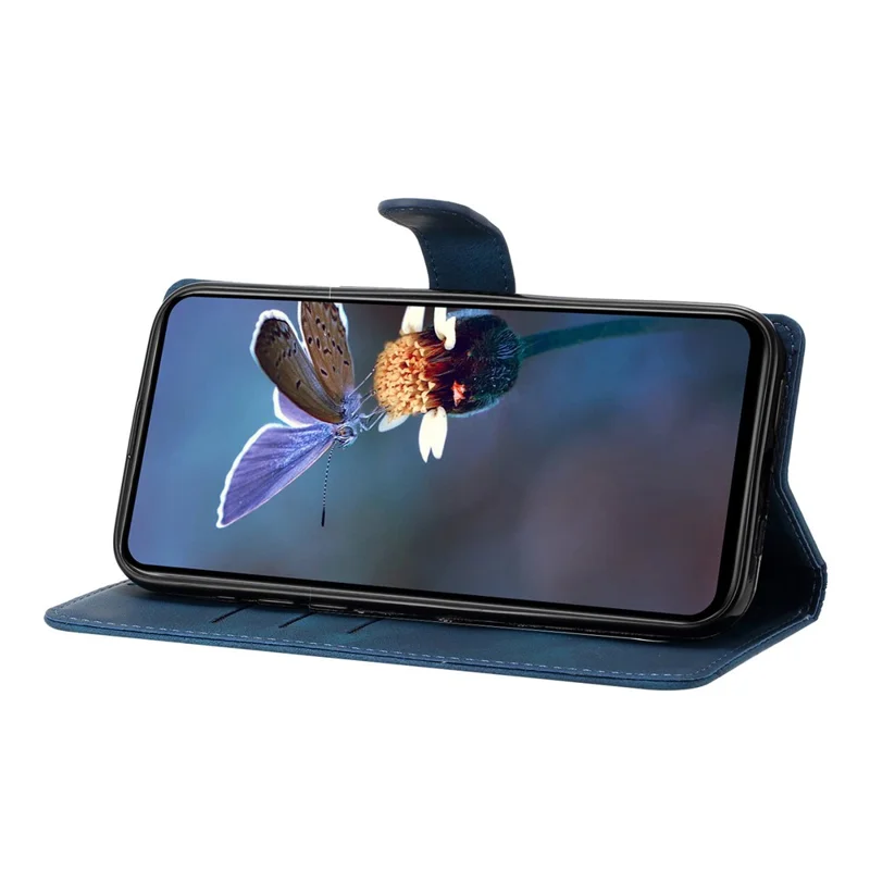 For iPhone 16 Pro Max Case Butterfly Flower PU Leather Flip Protective Phone Cover - Blue