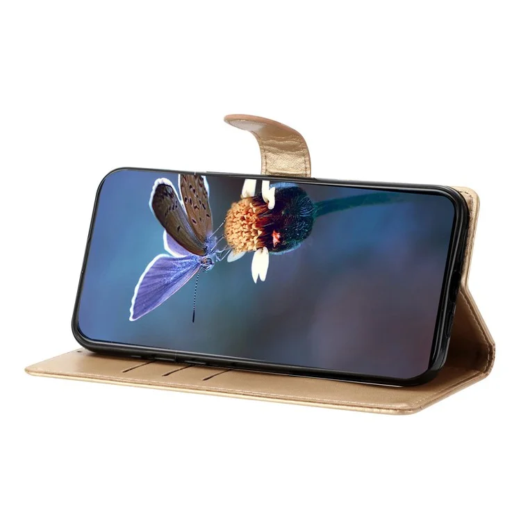 Para iPhone 16 Pro Case Butterfly Flower PU Leather Phone Cover com Slots para Cartões Suporte - Dourado