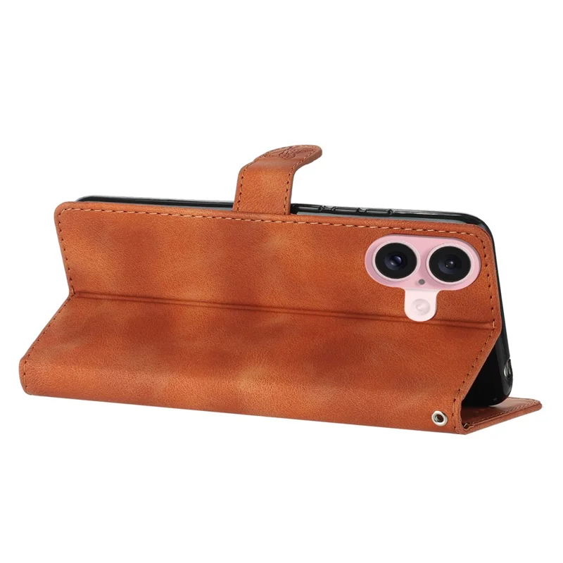 For iPhone 16 Case Imprinted Flower Leather Phone Cover Wallet with Card Holder - Brown