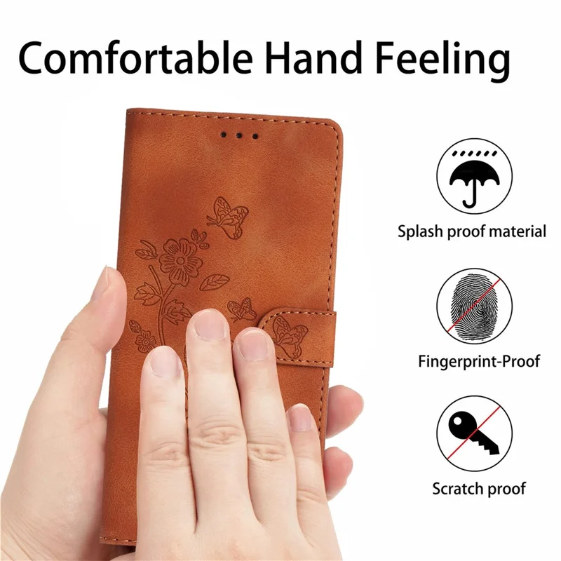 For iPhone 16 Case Imprinted Flower Leather Phone Cover Wallet with Card Holder - Brown