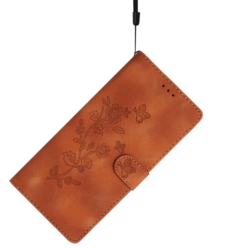 For iPhone 16 Case Imprinted Flower Leather Phone Cover Wallet with Card Holder - Brown