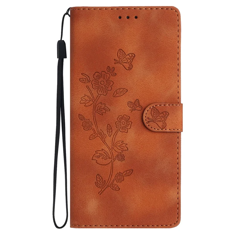 For iPhone 16 Case Imprinted Flower Leather Phone Cover Wallet with Card Holder - Brown