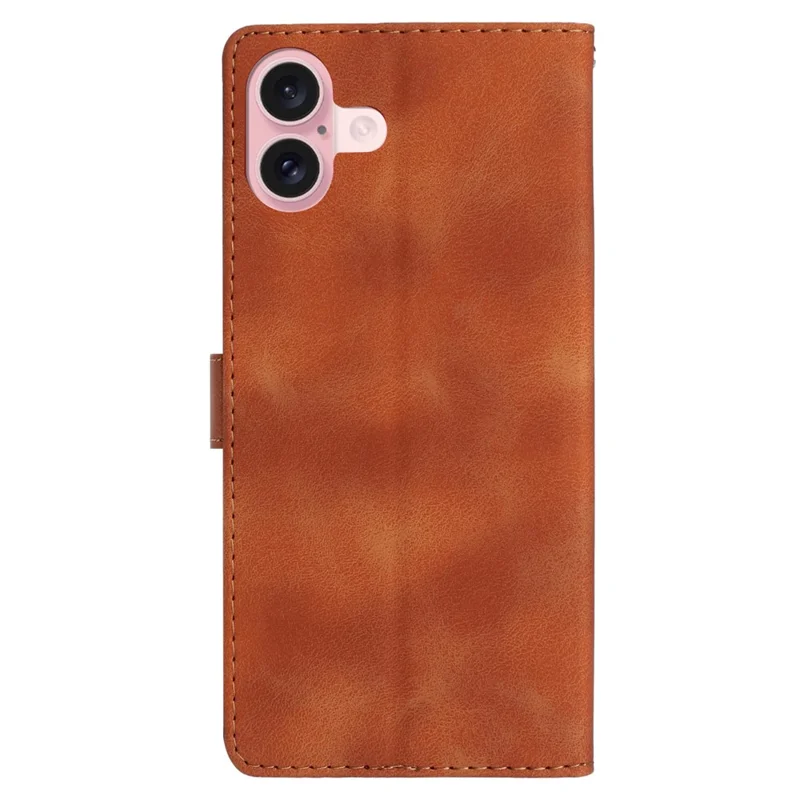 For iPhone 16 Case Imprinted Flower Leather Phone Cover Wallet with Card Holder - Brown