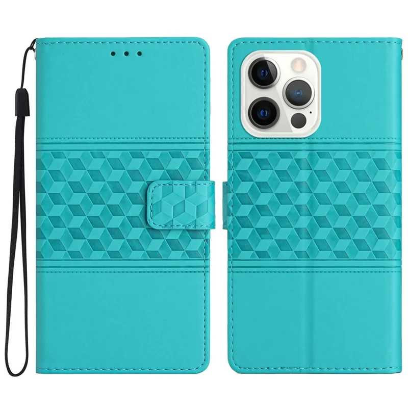 For iPhone 16 Pro Case with Card Holders Stand Flip Rhombus Pattern PU Leather Phone Cover - Sky Blue