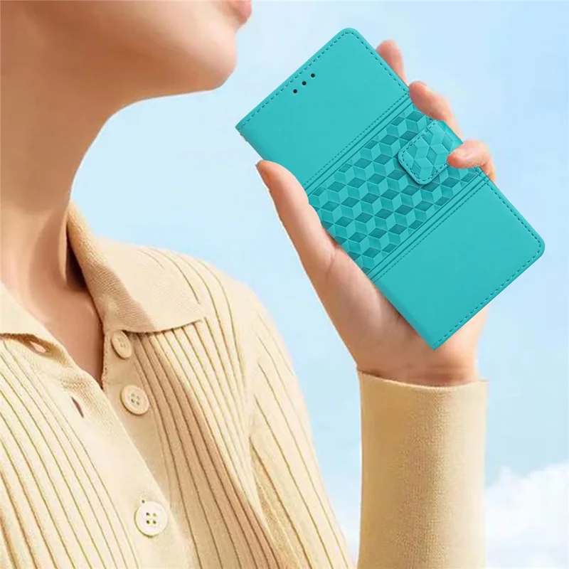 For iPhone 16 Pro Case with Card Holders Stand Flip Rhombus Pattern PU Leather Phone Cover - Sky Blue