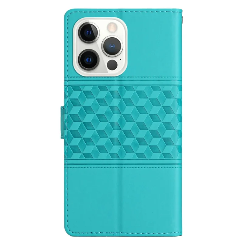 For iPhone 16 Pro Case with Card Holders Stand Flip Rhombus Pattern PU Leather Phone Cover - Sky Blue