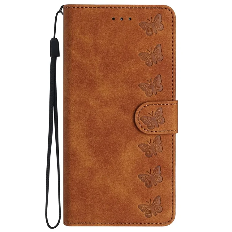 Funda para iPhone 16, con estampado de mariposas, de piel sintética PU con tapa protectora - Marrón