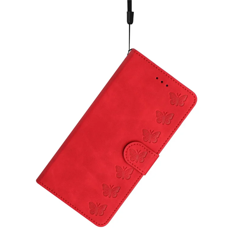 For iPhone 16 Case Butterfly Imprinted PU Leather Flip Protective Cover - Red