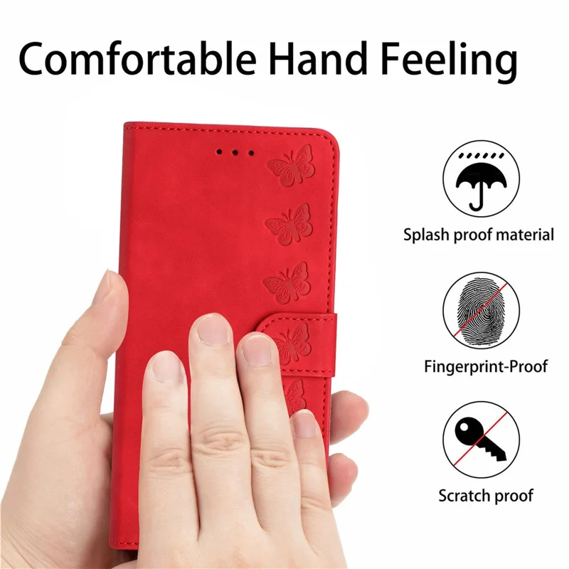 For iPhone 16 Case Butterfly Imprinted PU Leather Flip Protective Cover - Red