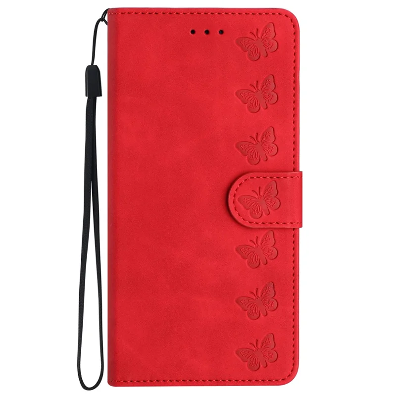 For iPhone 16 Case Butterfly Imprinted PU Leather Flip Protective Cover - Red