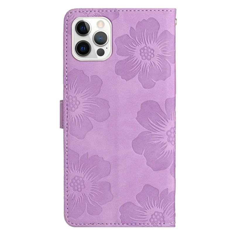 For iPhone 16 Pro Max Case Blooming Floral Flip Leather Phone Cover - Purple