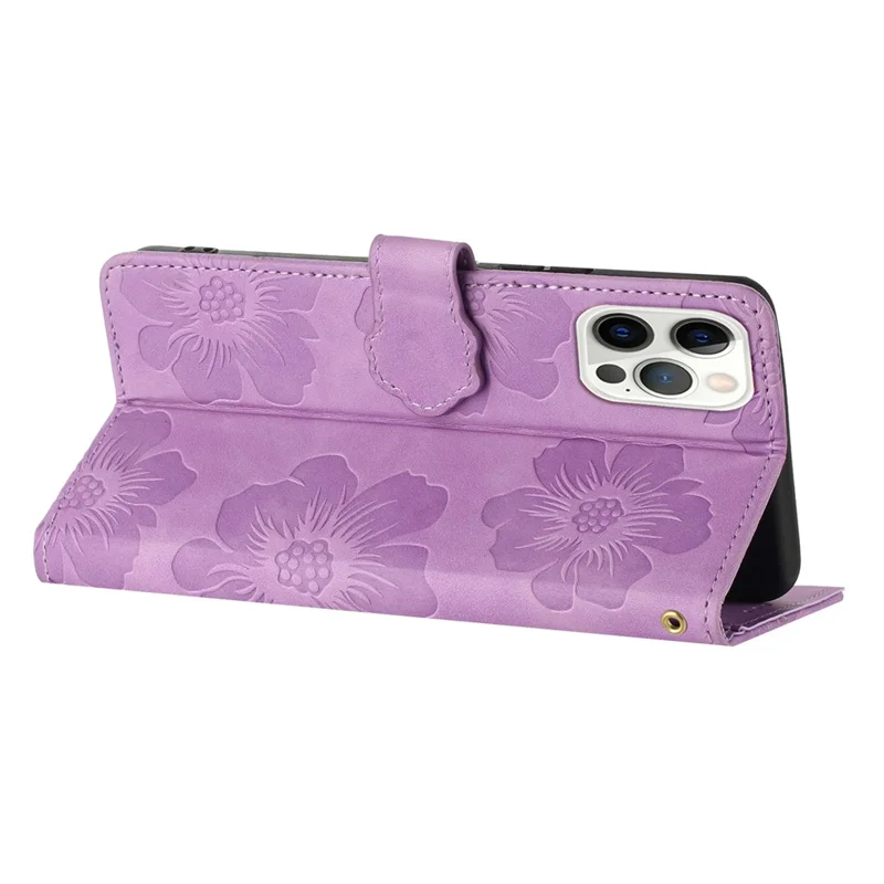 For iPhone 16 Pro Max Case Blooming Floral Flip Leather Phone Cover - Purple